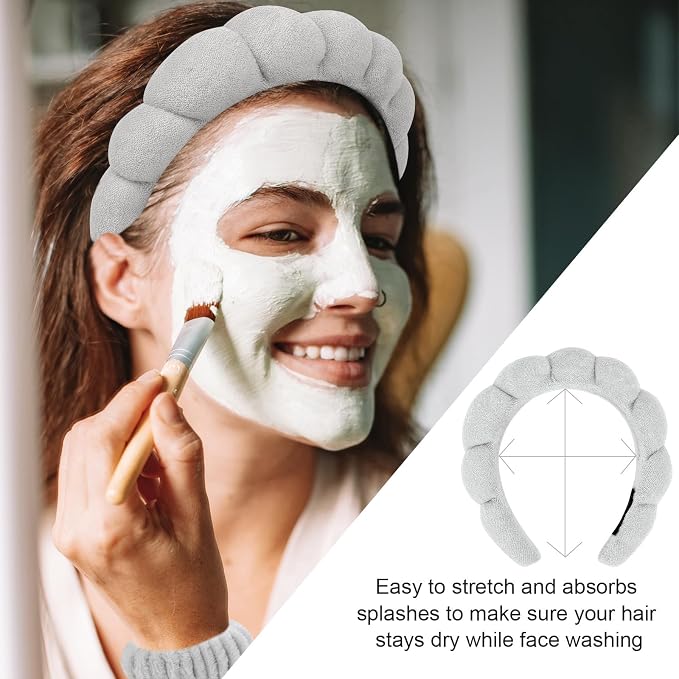 6Pcs Spa Headband and Wrist Washband Set, Skincare Makeup Headband, Sponge Face - Image 3