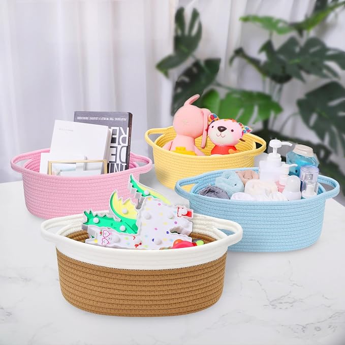ABenkle Small Basket with Handles, Boho Decorative Rope Woven Dog Cat Toy - Image 5