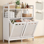 Homykic Tilt Out Laundry Hamper Cabinet, Bamboo Double Laundry Hamper by Homykic