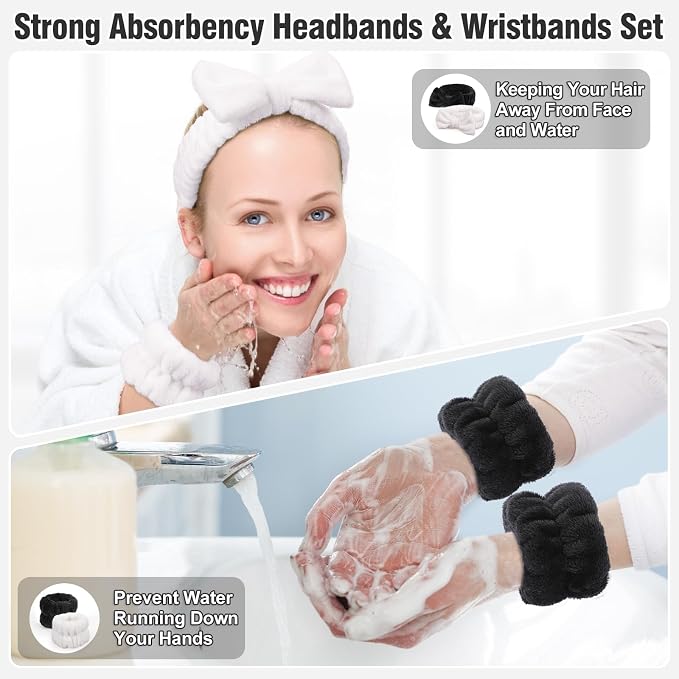 Spa Headbands for Women with Wristband Set: Facial Makeup Headbands for Girls & - Image 2