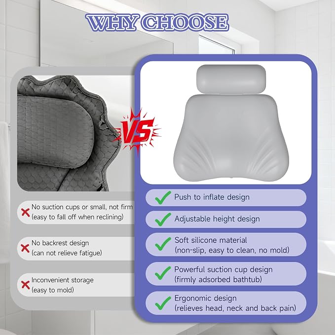 Silicone Bath Pillow, Upgraded Bath Pillows - Image 6