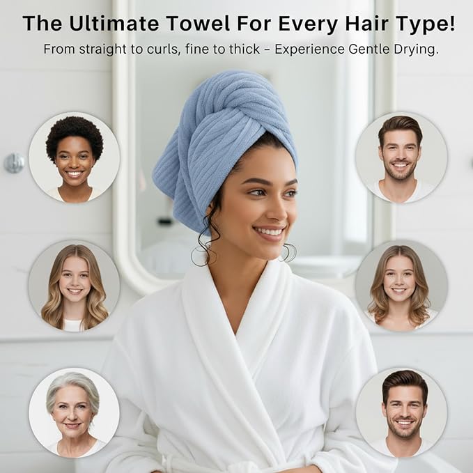 2-Pack Microfiber Hair dring Towel | 50% Faster Drying, Ultra Absorbent & Frizz - Image 7