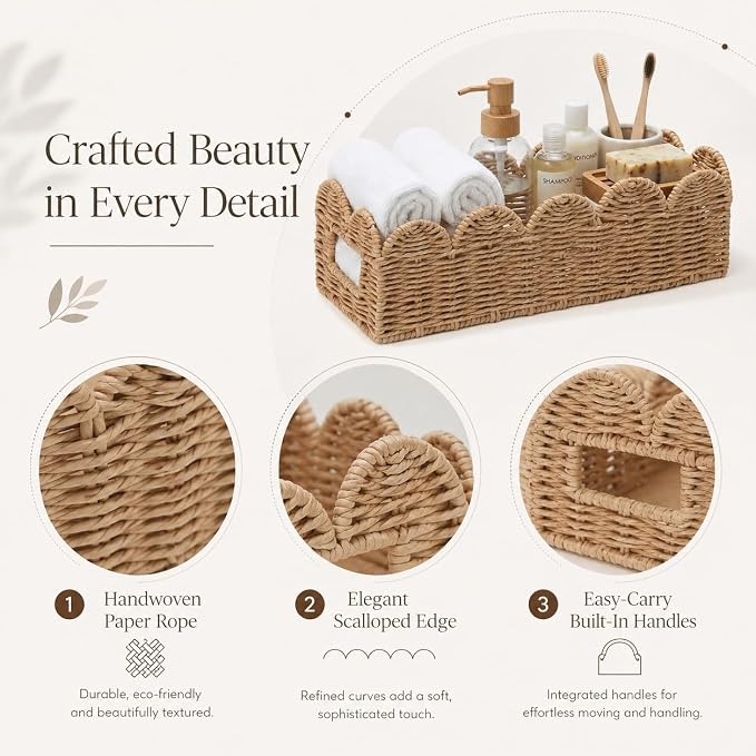 Scalloped Khaki Toilet Tank Basket - Image 4