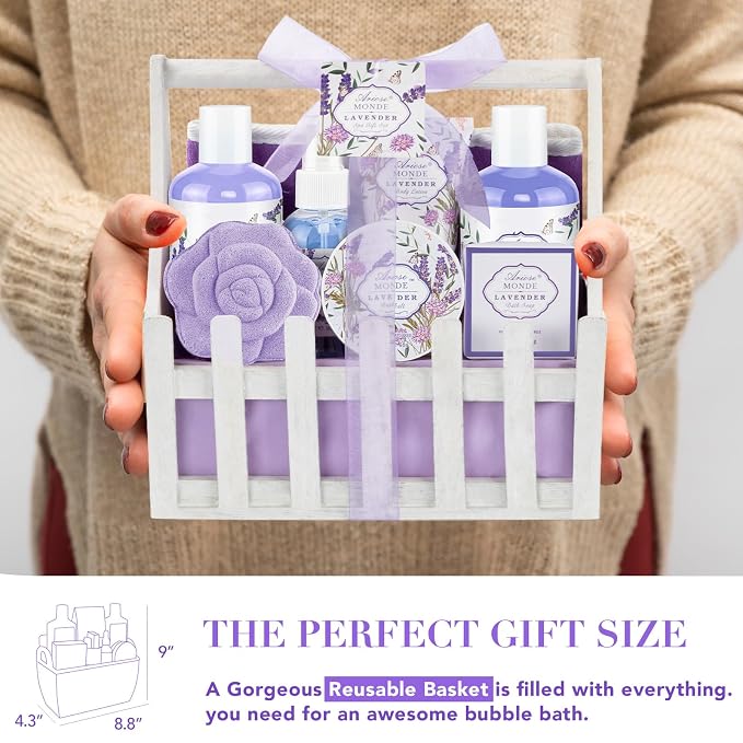 Gift Baskets for Women, Lavender Gift Sets for Women Self Care Spa Gift Basket - Image 7