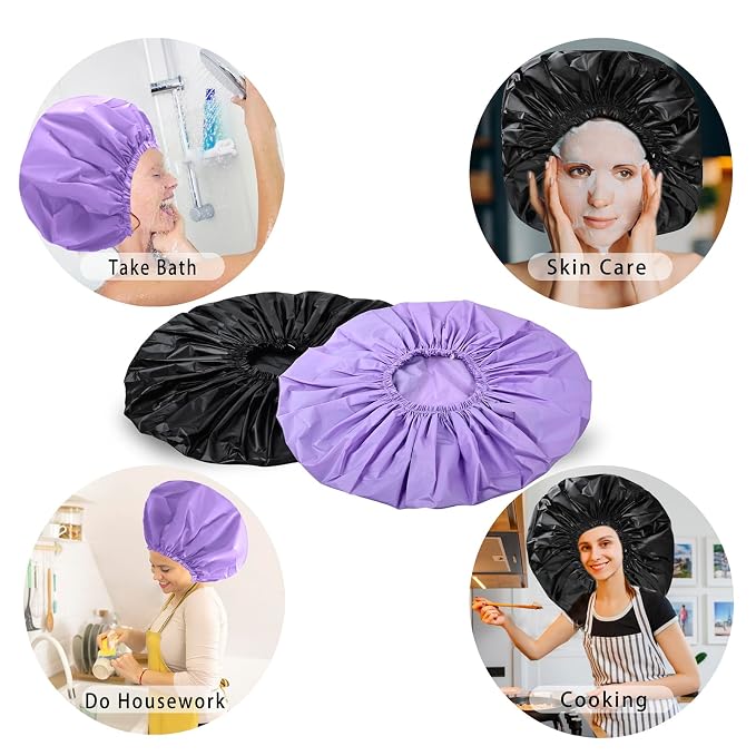 Jumbo Size Shower Cap 2 PCS Waterproof Shower Caps - Image 9