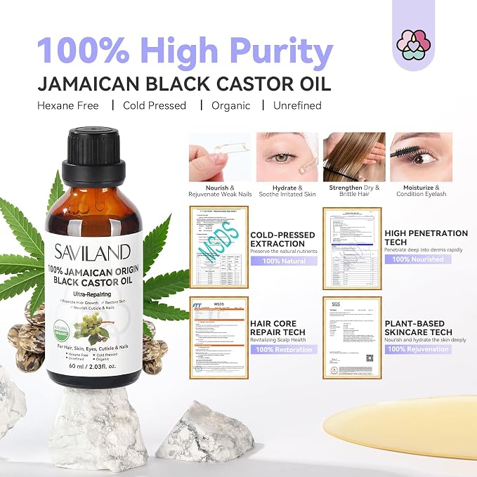 SAVILAND Jamaican Black Castor Oil Organic Cold Pressed Unrefined: 100% Pure - Image 4