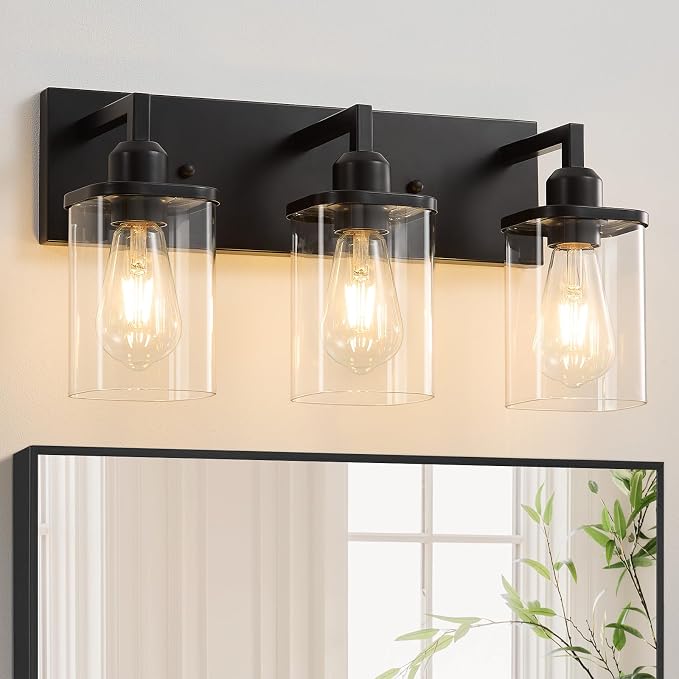 3-Light Bathroom Vanity Light Fixtures, Modern Matte Black Bathroom Lighting by Unknown