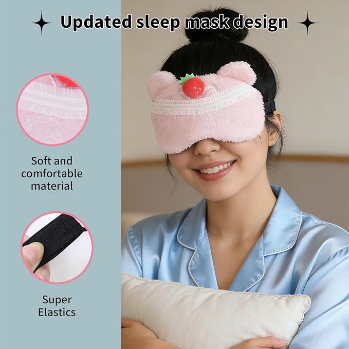 PERFECTSIGHT Sleep Eye Masks, Cute Plush Sleep Eye Cover Lightweight Adjustable - Image 5