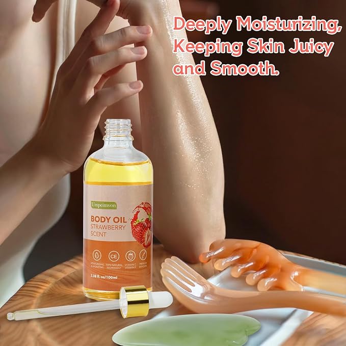 2 Pack 3.38 fl.oz Strawberry Body Oil after Shower, Vitamin C & E Gua Sha Body - Image 5