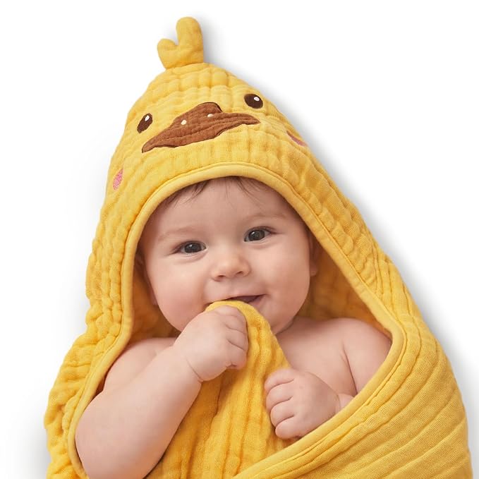 Blissful Diary Muslin Baby Hooded Towel 1 Pack, Soft & Absorbent Bath Towel - Image 8