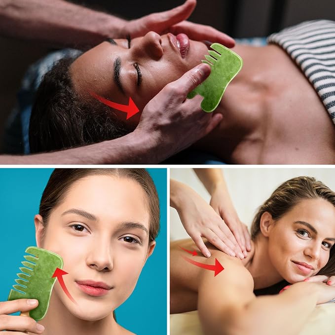 BBTO 2 Pcs Jade Comb for Scalp Massage Gua sha Comb for Head Body spa Hair - Image 5