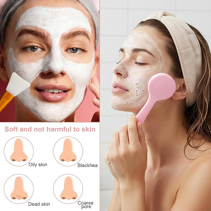 4 Pcs Silicone Face Brush with 2 Manual Face Scrub Brush, Facial Brushes - Image 3