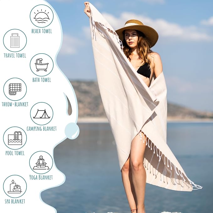 Ray Silver Turkish Beach Towel – 100% Cotton 40x71 Quick Dry Oversized Sand - Image 5