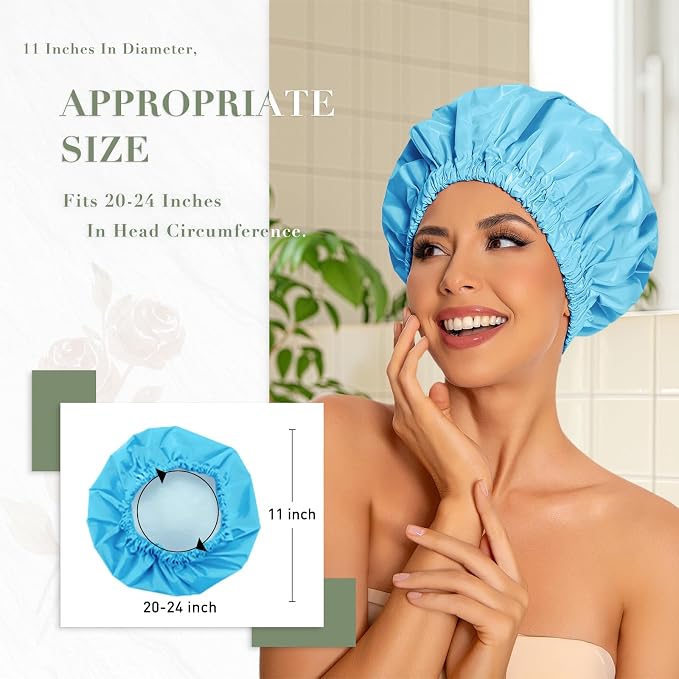 Reusable Shower Cap for Women, Large Waterproof Shower Bonnet - Image 3