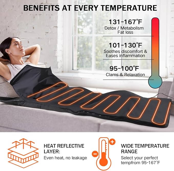Infrared Sauna Blanket for Home, Low EMF Carbon Crystal Heating, Portable Dry - Image 4