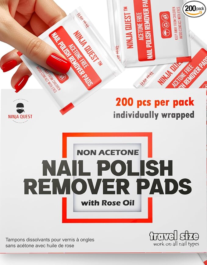 Nail Polish Remover Pads 100% Non Acetone by NINJAQUEST
