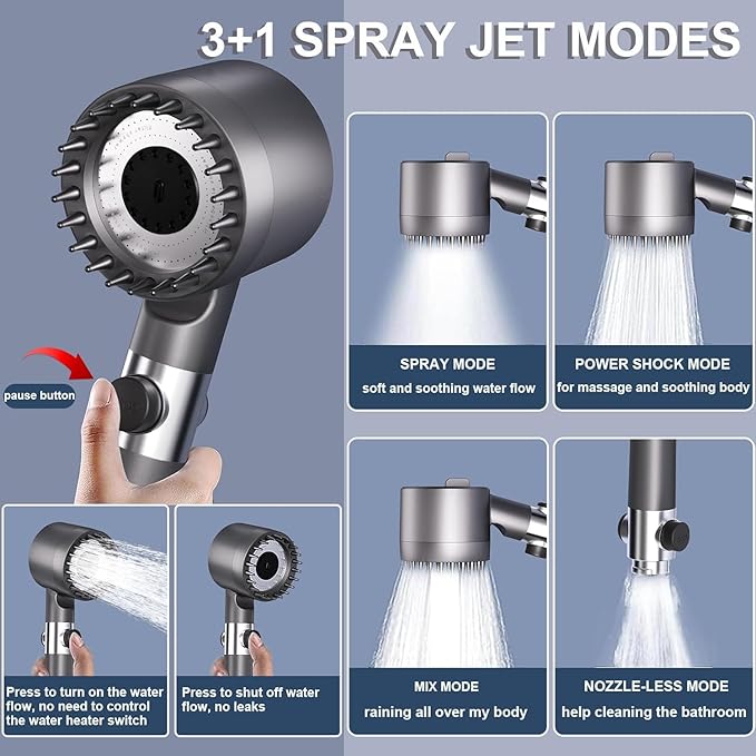 Filtered Shower Head with Handheld, ion High Pressure 4 Spray Mode Showerhead - Image 7