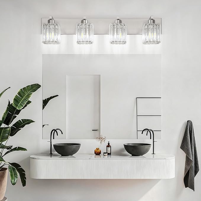 Aipsun Brushed Nickel Bathroom Lighting Fixtures 4 Light Crystal Modern - Image 5