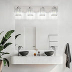 Aipsun Brushed Nickel Bathroom Lighting Fixtures 4 Light Crystal Modern - Image 5