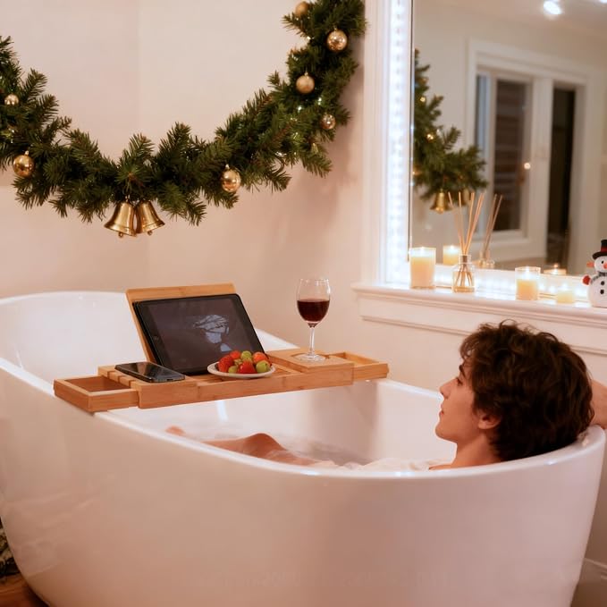 Utoplike Bamboo Bathtub Caddy Tray Bath Tray - Image 2