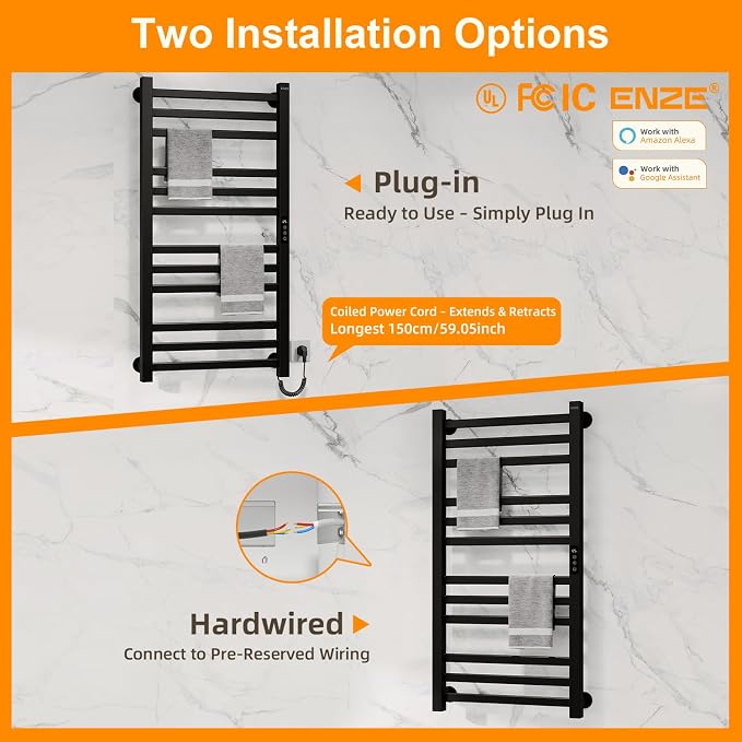 ENZE Smart Heated Towel Rack, 12-Bar Wall-Mounted Electric Towel Warmer 320W - Image 8
