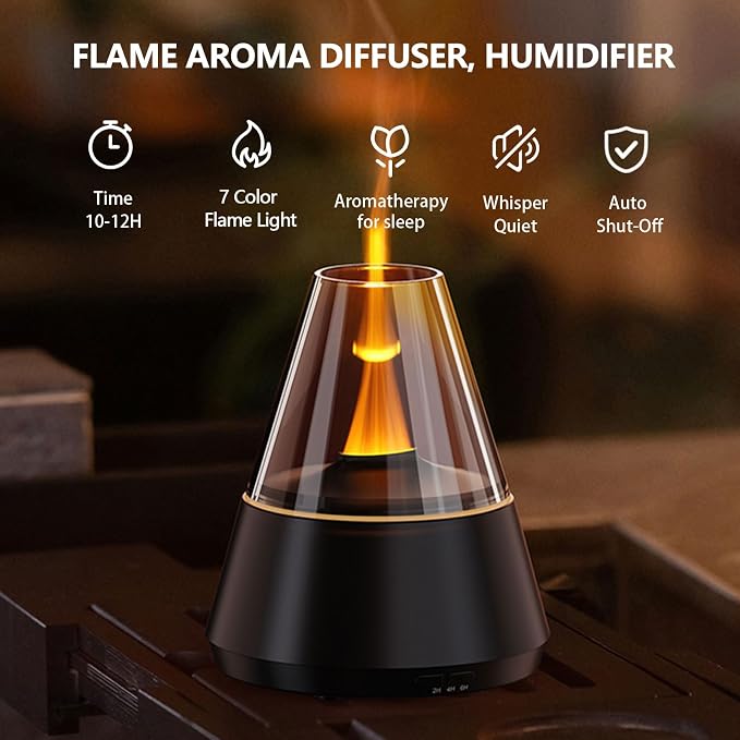 Flame Essential Oil Diffuser, Upgrade 7 Colour Lights Aromatherapy Diffuser - Image 3