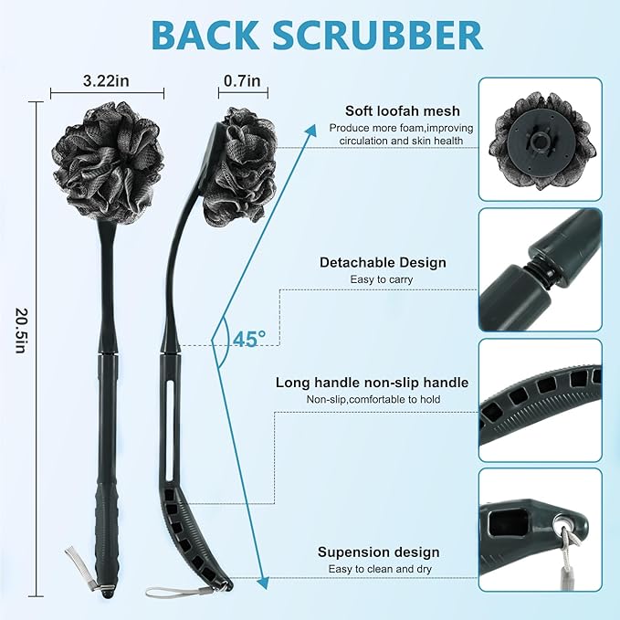 Loofah with Handle, 20.5'' Replaceable Shower Loofah to Improve Skin Health - Image 2