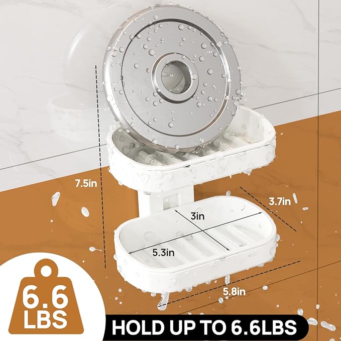 LEVERLOC Soap Dish Holder for Shower, Double Layer Suction Cup Wall Mounte Self - Image 5