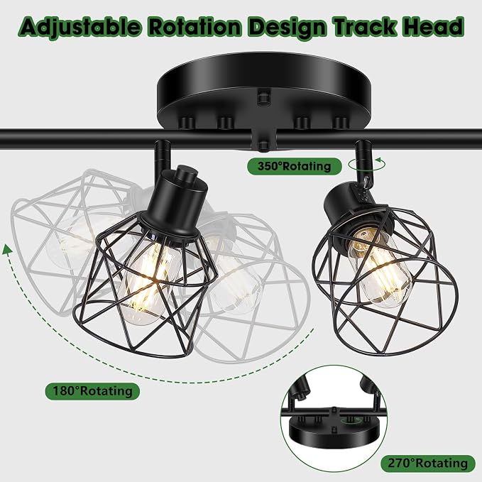 Baocuz 6-Lights Black Semi Flush Mount Ceiling Light, Rotatable Kitchen Track - Image 6