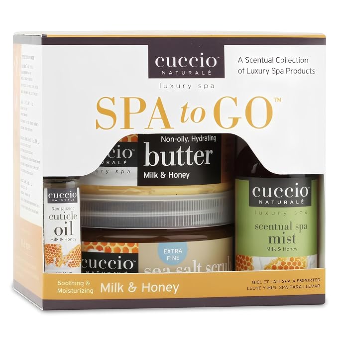 Cuccio 4 Piece Spa To Go Kit – Milk & Honey – Nourishing Skincare Set by Cuccio