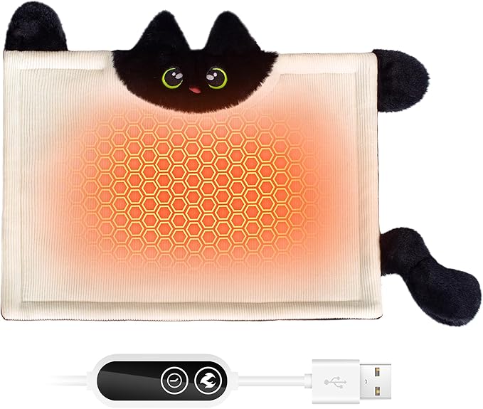 Cute Cat Shape Heating Pad for Period Cramps & Menstrual Pain Relief, 5V 2A USB by HOTHUGZ