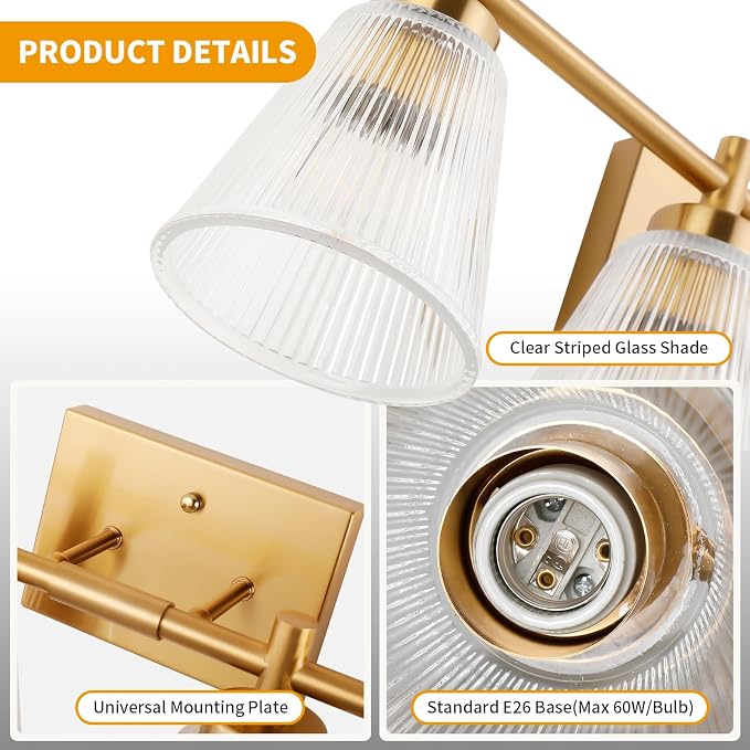 OCIOC 4-Light Bathroom Vanity Light, Burshed Gold Bathroom Light - Image 5