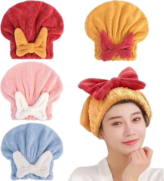 4Pcs Microfiber Hair Drying Cap, Ultra Absorbent Hair Towel Wrap Turban by YUMINGUHC