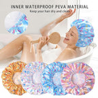 4 PCS Shower Cap for Women, Elastic and Reusable Bath Caps, Double Layers - Image 6