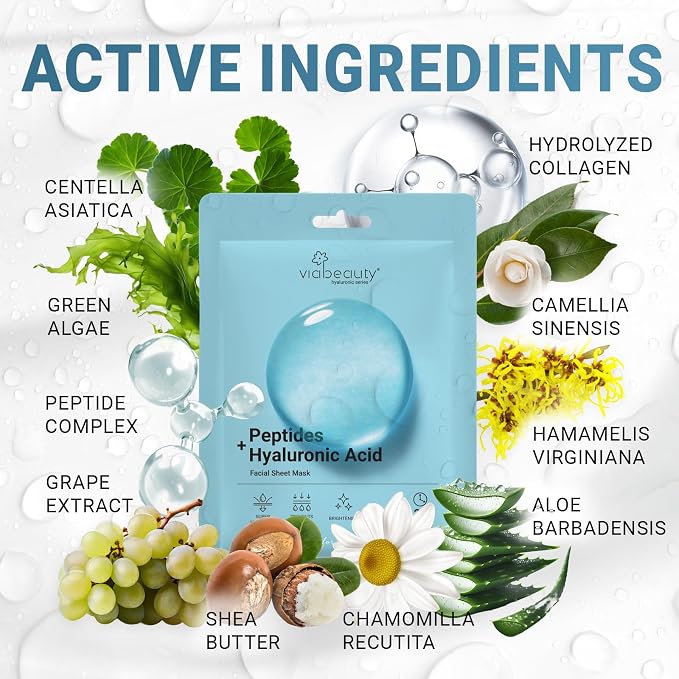 VIABEAUTY 24 Pack of Hyaluronic Acid Face Mask - Image 5