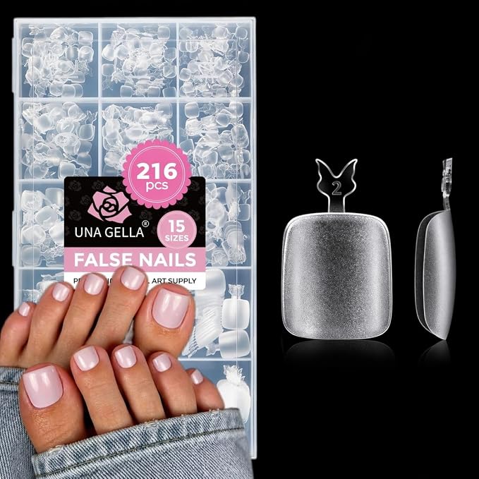 UNA GELLA Toe Nail Tips Full Cover, 15 Sizes by UNAGELLA