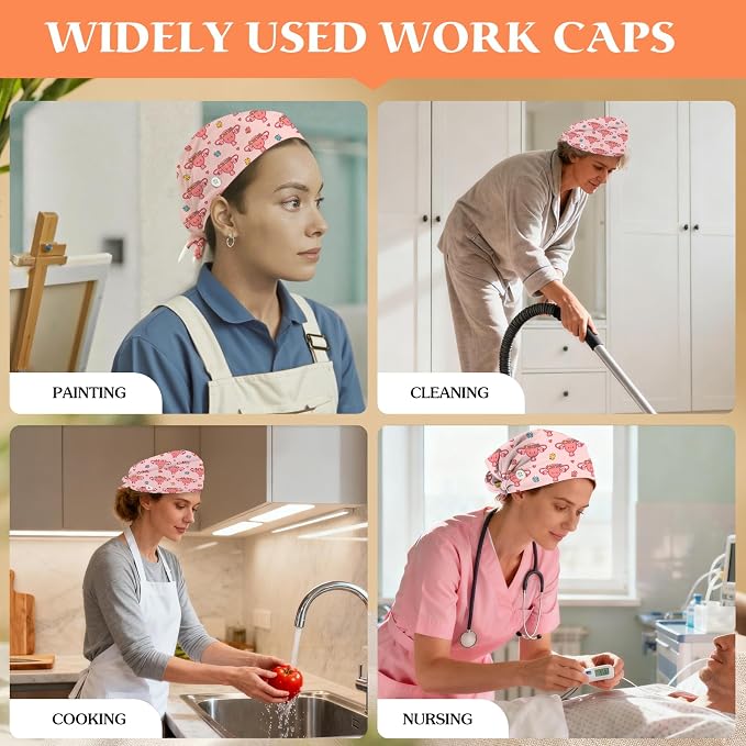 Adjustable Scrub Cap with Buttons & Sweatband, Working Hat with Elastic Tie Back - Image 7
