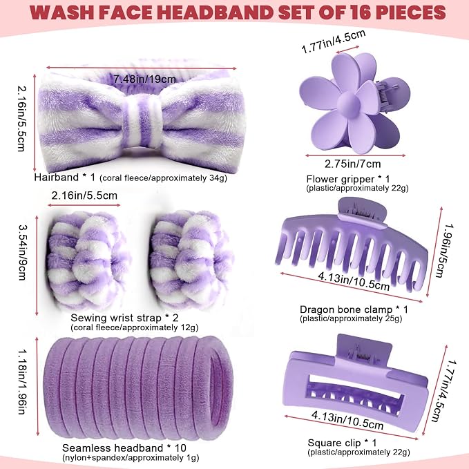 16 Pcs Skincare Headband Set, Face Washing Headband - Image 2