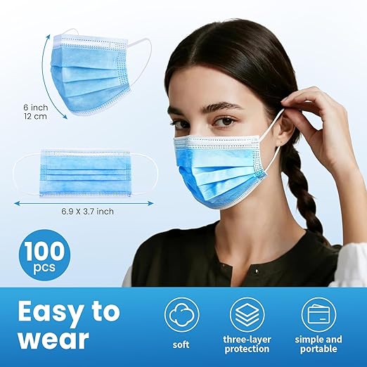 Borje Blue Disposable Face Mask 100 Pcs Blue Face Masks 3 Ply Protection Masks - Image 4