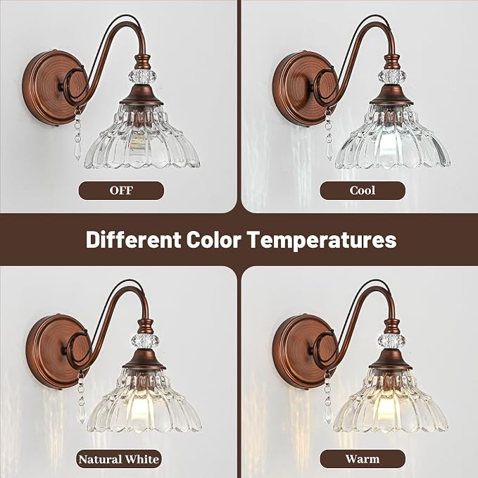 1 Piece Vintage Wall Sconce, 1-Light Matte Antique Red Bronze Finish Wall Sconce - Image 7