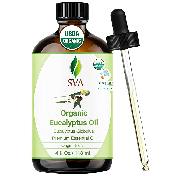 SVA Eucalyptus Essential Oil Organic – 4 Fl Oz – 100% Natural Organic by SVAORGANICS
