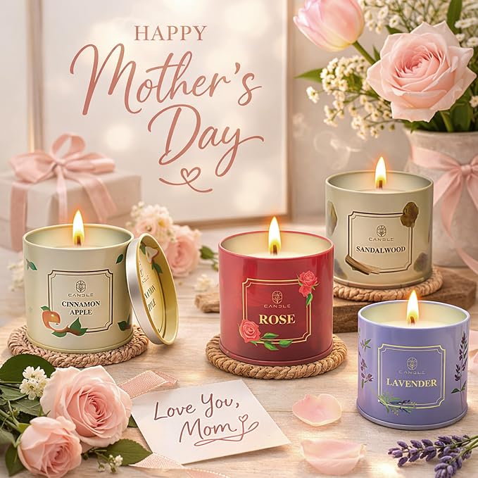 Mothers Day Gifts, Scented Candles, 4 Pack Long Lasting Soy Wax Candles Gift - Image 5