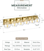 Bathroom Light Fixtures, 6 Light Brushed Gold Vanity Light, 38 Inch Modern Wall - Image 3