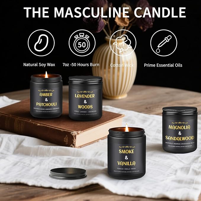 Scented Candles for Men, 4 Pack Mens Candle Gift Set, Relaxation Candles for - Image 5