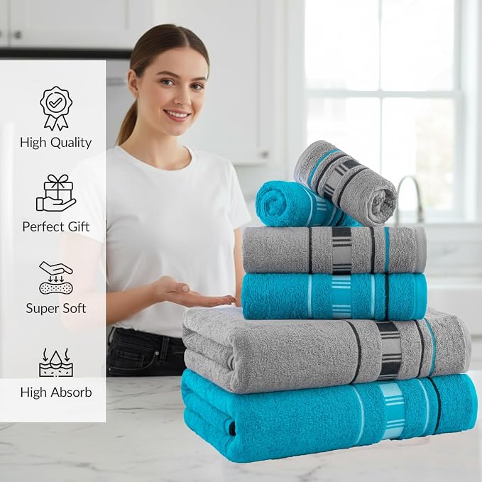 CASA COPENHAGEN X Line 6Pcs 100% Egyptian Cotton Large Designer Towels Gift - Image 3