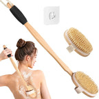 Wood Body Brush Set, 19.3’’ Long Handle Bath Body Back Scrubber Soft & Stiff by Vafada