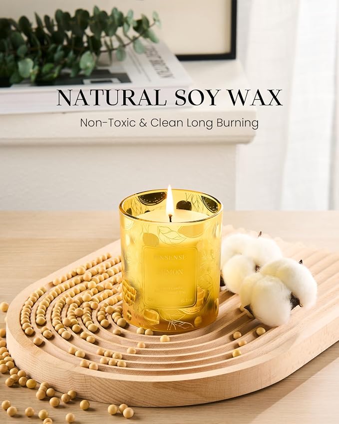 M&SENSE Lemon Vegan Soy Candles, Non Toxic 8.1oz 42-Hour Long Burning, Winter - Image 3