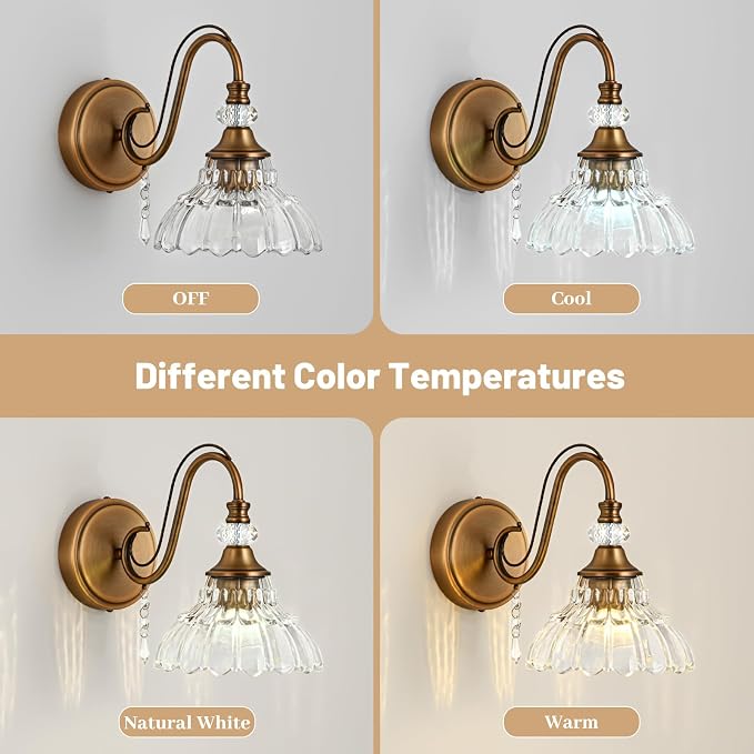 1 Piece Vintage Wall Sconce, 1-Light Matte Antique Brass Finish Wall Sconce - Image 7