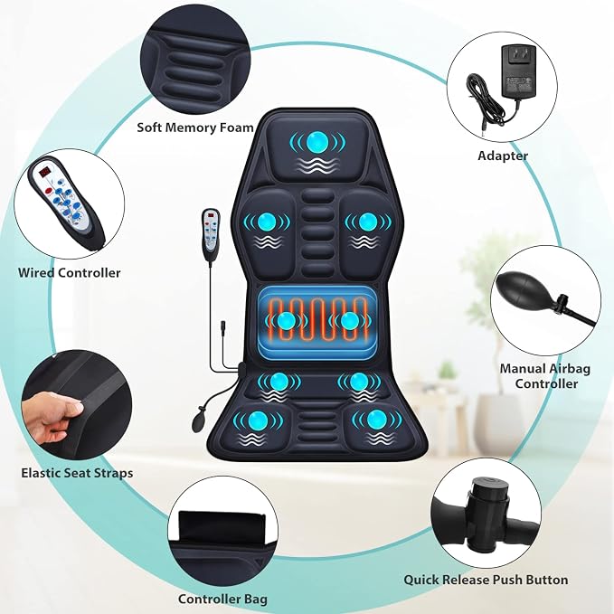 Massage Seat Cushion Pad with Heat 9 Massage Style Lumbar Support Function - Image 7