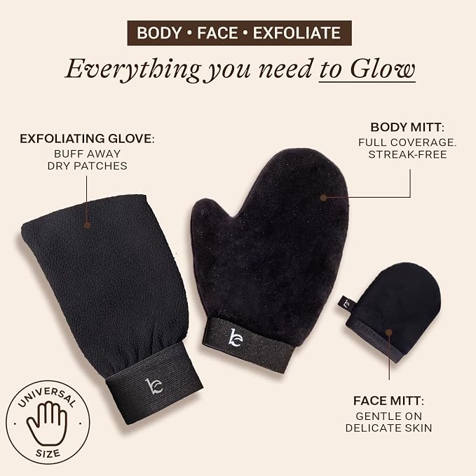 Self Tanning Mitt Applicator Set – 3-in-1 Velvet Mitts, Exfoliating Glove & - Image 3